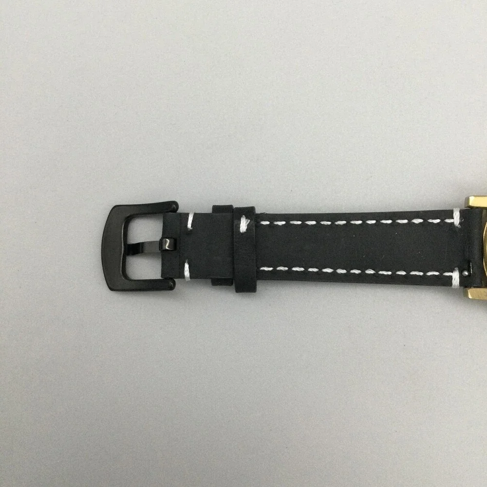 VOID Mens Watch 38mm Black Dial Gold Tone Leather Date V03B New Battery